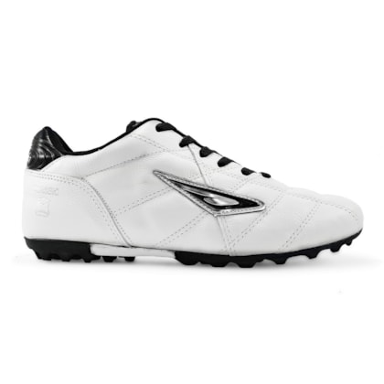 Chuteira Society Diavolo Classic Traction Couro Adulto Branco/Preto