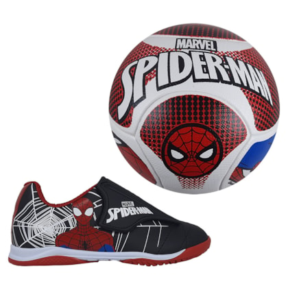 Kit Chuteira Marvel + Bola Spider Man Infantil Preto