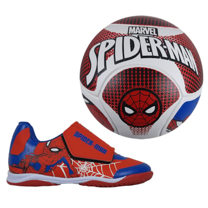 Kit Chuteira Marvel + Bola Spider Man Infantil Vermelho