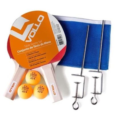 Kit Tênis De Mesa Vollo (2 Raquetes + 3 Bolas + Suporte + Rede) VT710-R Kit Tênis De Mesa Vollo (2 Raquetes + 3 Bolas + Suporte + Rede) VT710-R